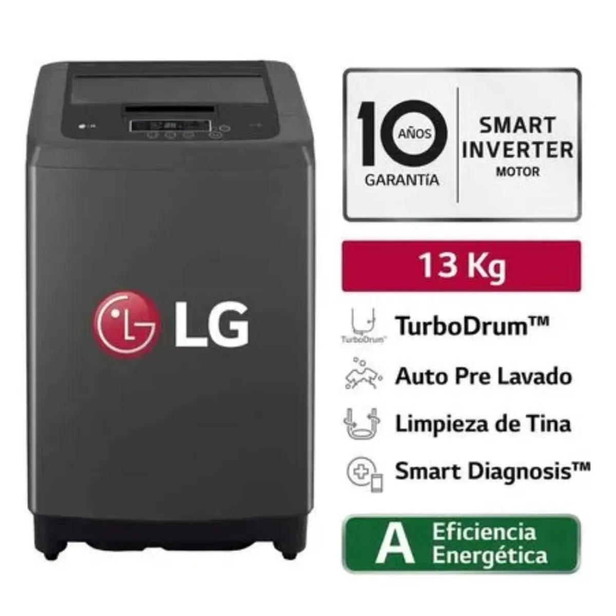 LG - Lavadora LG 13 Kg Carga Superior WT13BPBK Negro claro