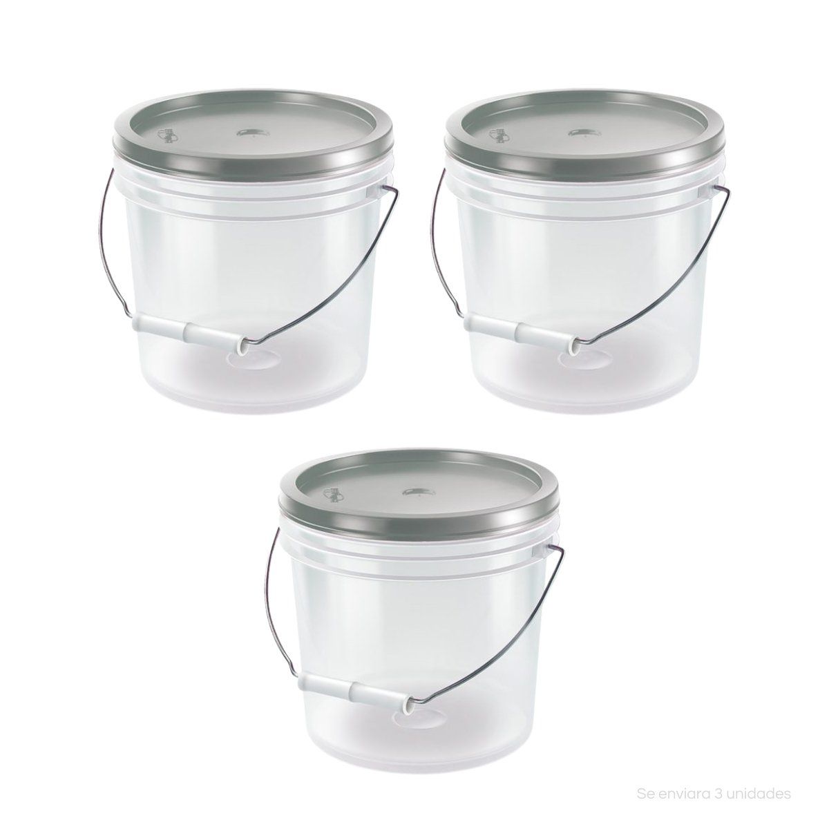 POLINPLAST - Set de 3 Baldes Transparentes 4L con Tapa de Color