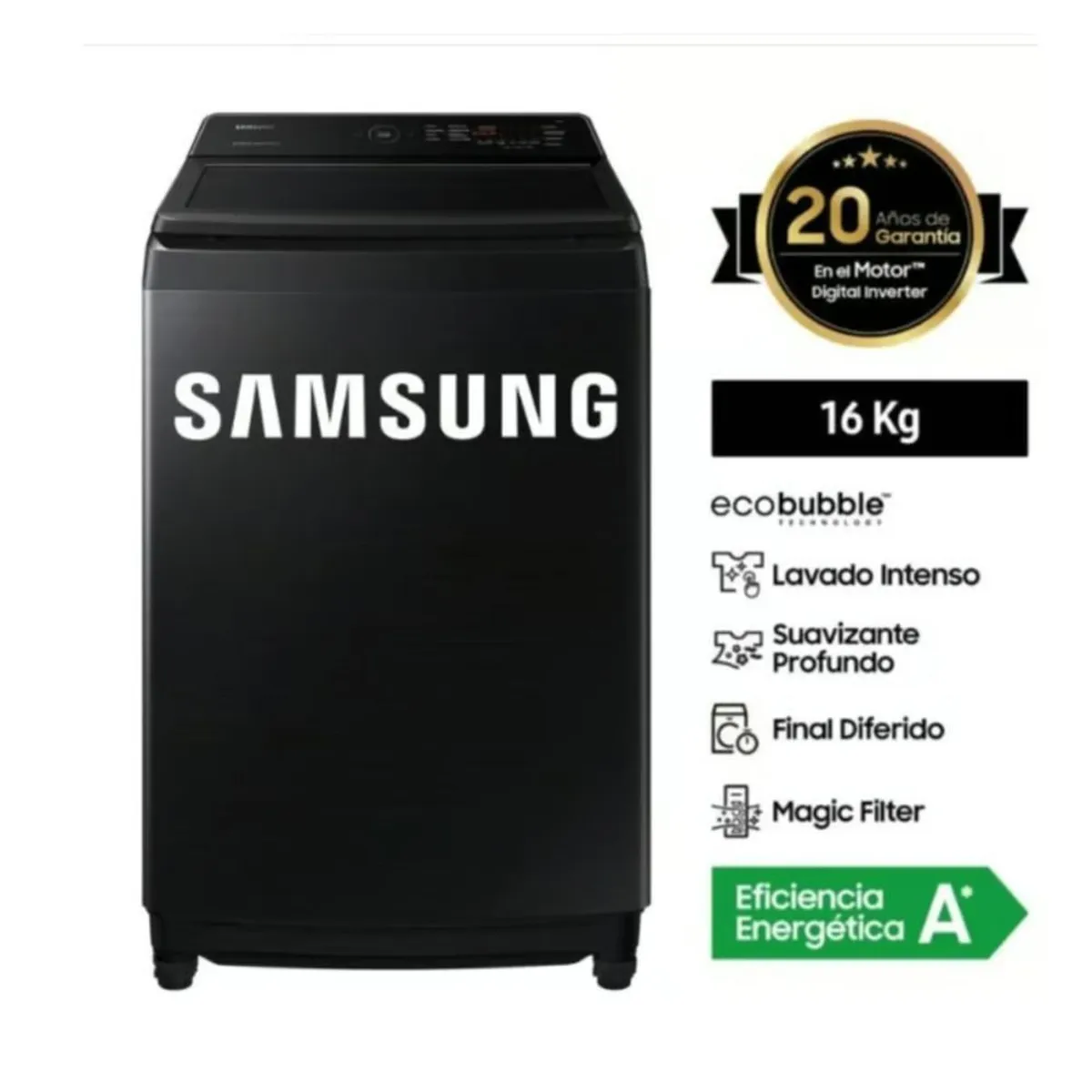 SAMSUNG - Lavadora Samsung 16KG Smart EcoBubble WA16CG6441BVPE Negra