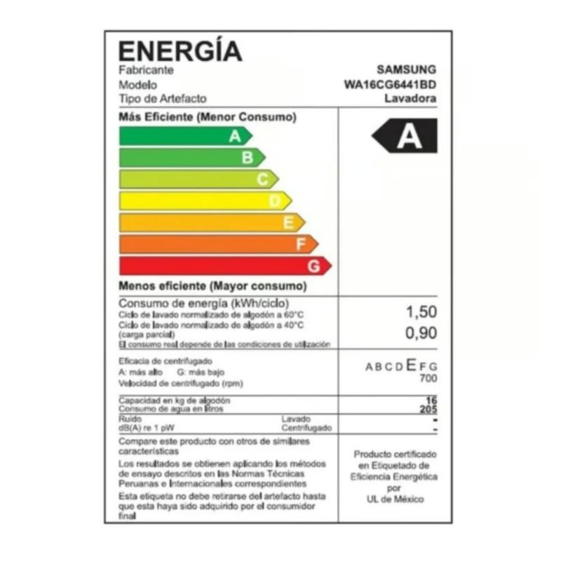 SAMSUNG - Lavadora Samsung 16KG Smart EcoBubble WA16CG6441BVPE Negra