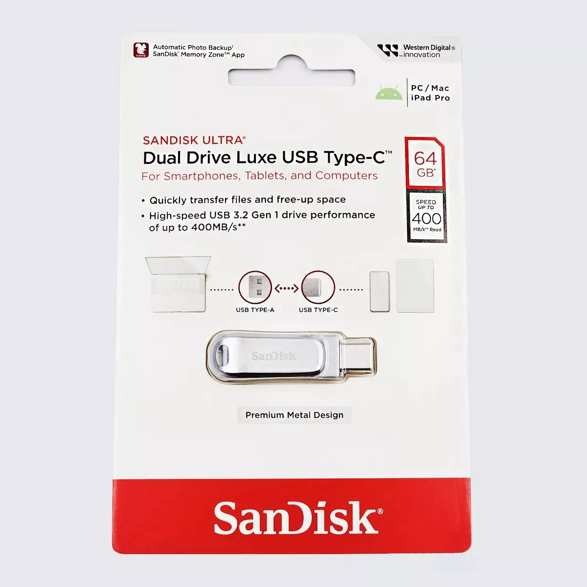 SANDISK - Memoria Usb 3.2 Gen 1 Sandisk 64 Gb Dual Pendrive 400 Mb/s