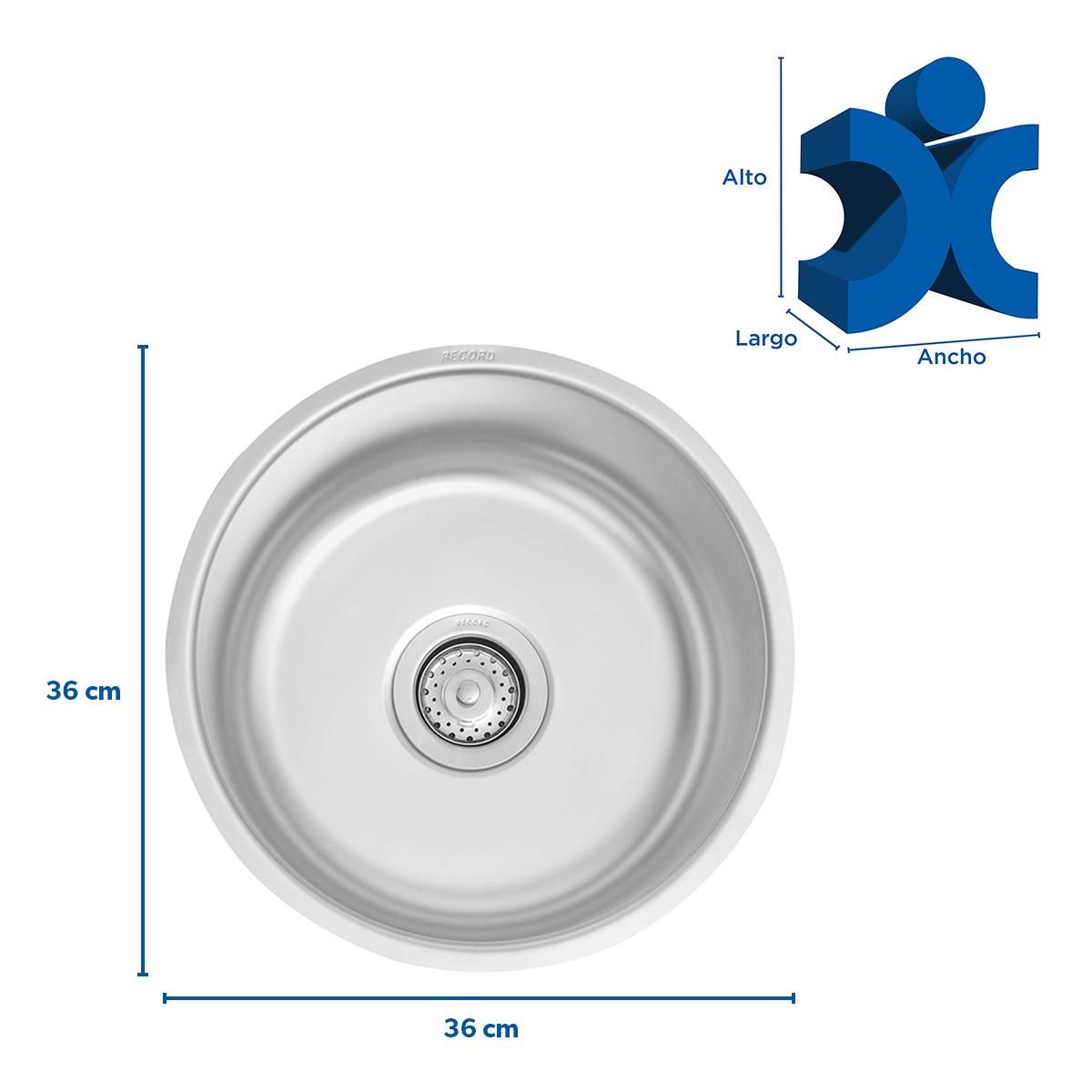 RECORD - Lavadero de Cocina en Acero Inoxidable Satinado 36x36x18cm