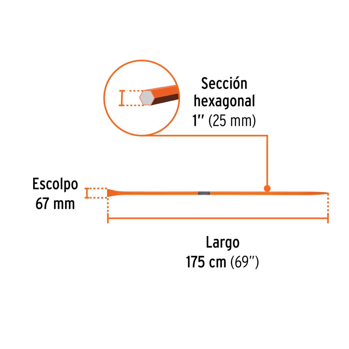 TRUPER - Barreta para tierra dura de 1"x175 cm, escoplo 67 mm, Truper