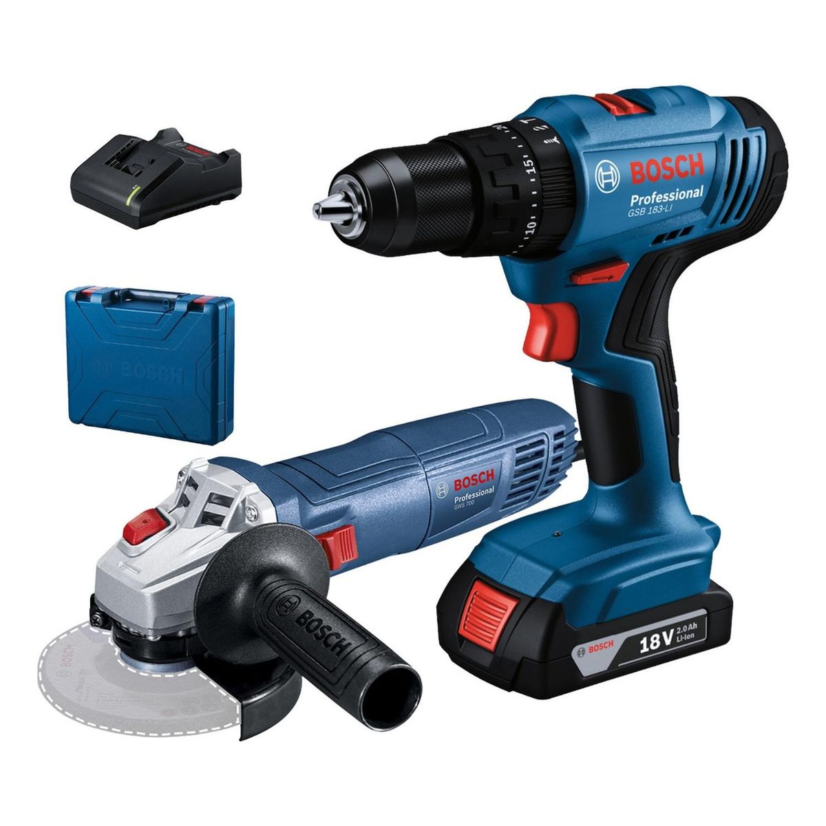 BOSCH - Taladro Percutor 3/8" GSB 183 + amoladora angular 710w Bosch