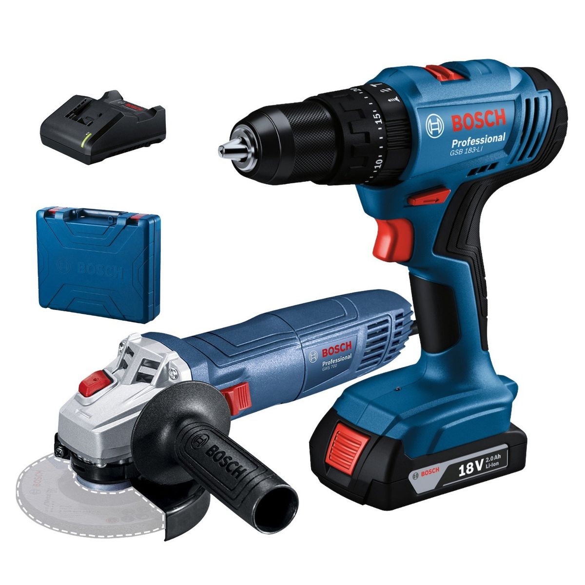 BOSCH - Taladro Percutor 3/8" GSB 183 + amoladora angular 710w Bosch
