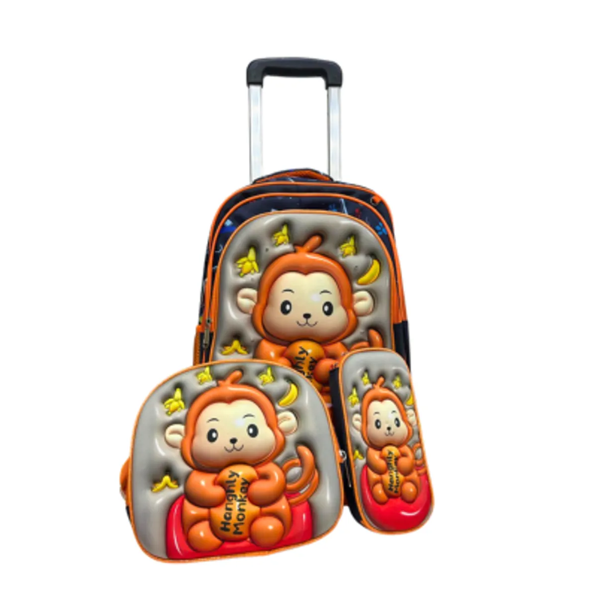 GENERICO - SET MOCHILA LUCES RUEDA 3D MONKEY - MOCHILA - LONCHERA Y CARTUCHERA