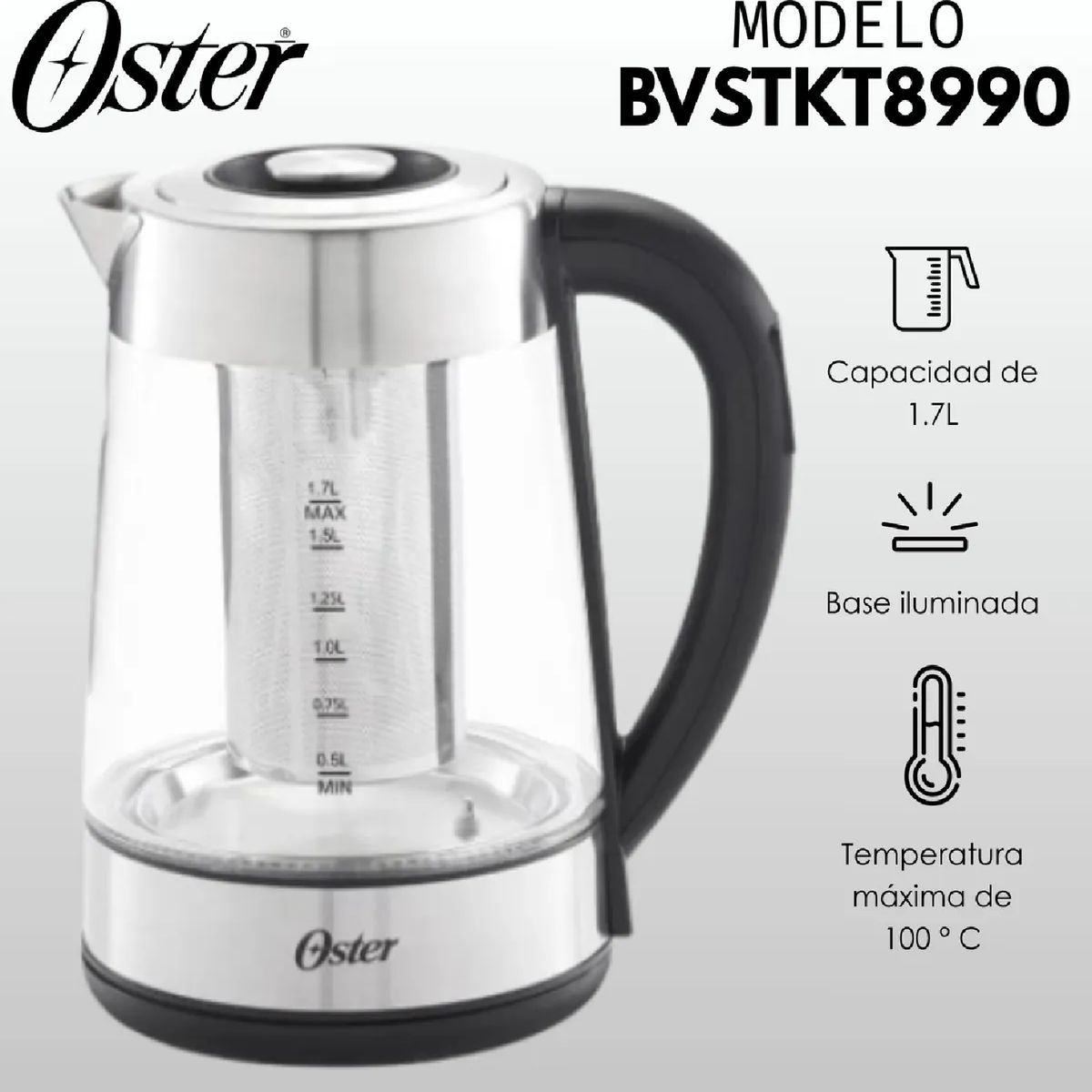 OSTER - Hervidor Eléctrico de Vidrio Oster 1.7 LBVSTKT8990-053 con Infusor
