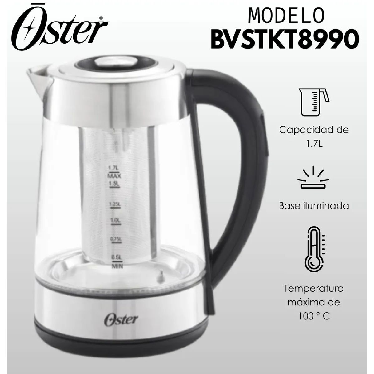 OSTER - Hervidor Eléctrico de Vidrio Oster 1.7 LBVSTKT8990-053 con Infusor