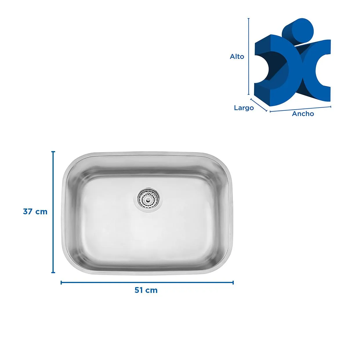 TRAMONTINA - Lavadero de Cocina en Acero Inoxidable Satinado 37x51x18cm
