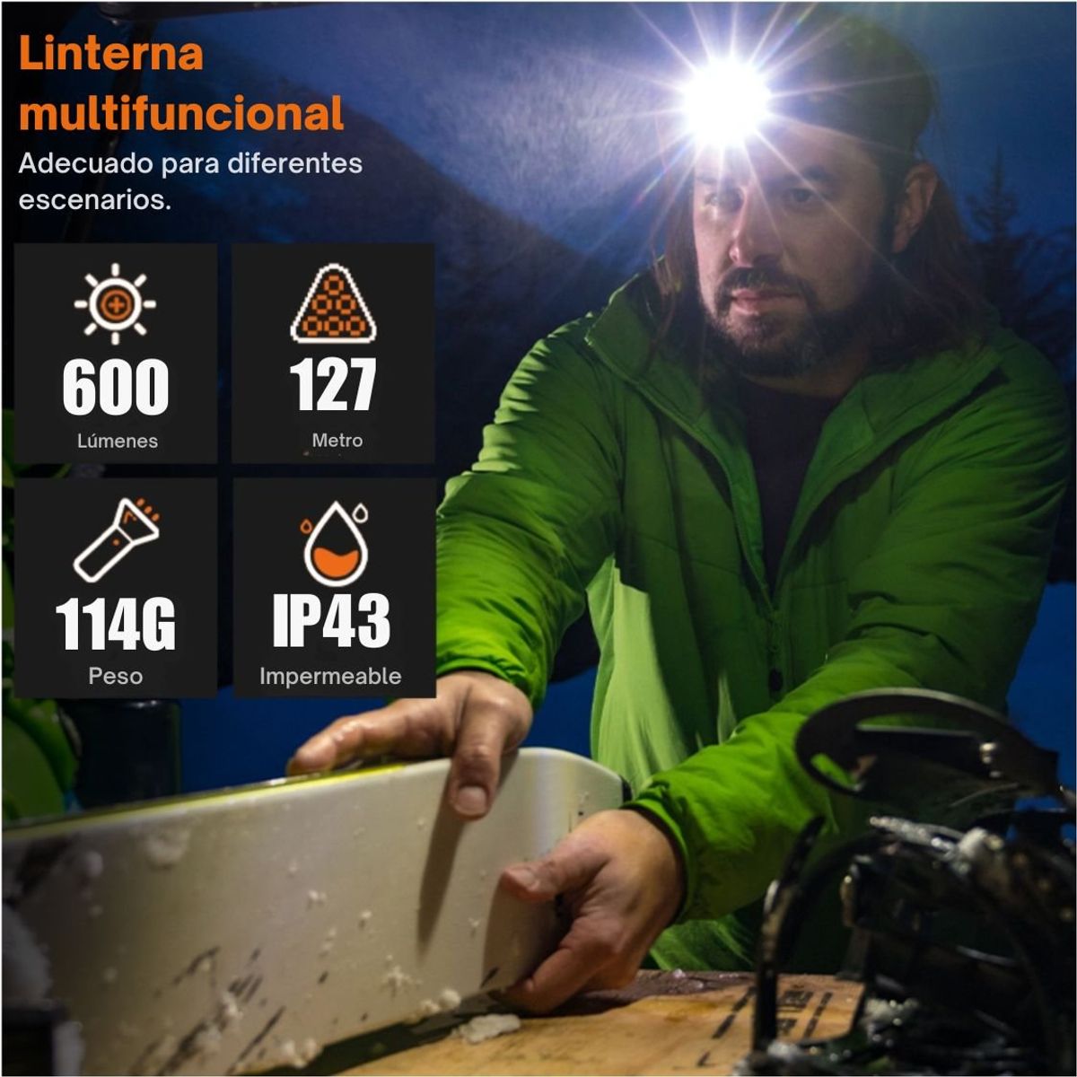 OEM - Linterna de Cabeza Profesional 600LM Recargable Imantada USB C