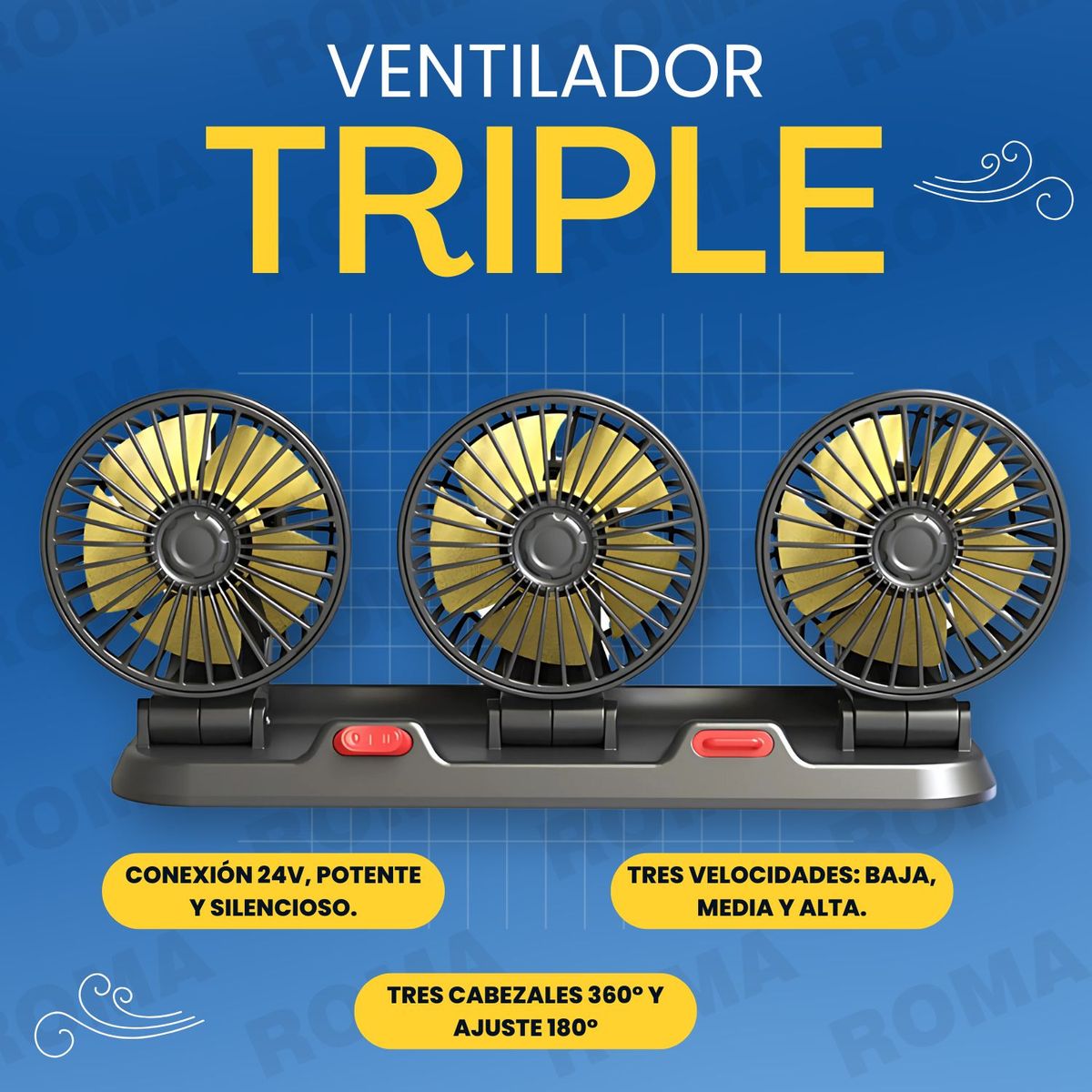 GENERICO - VENTILADOR TRIPLE DE 24V 360° + REGALO