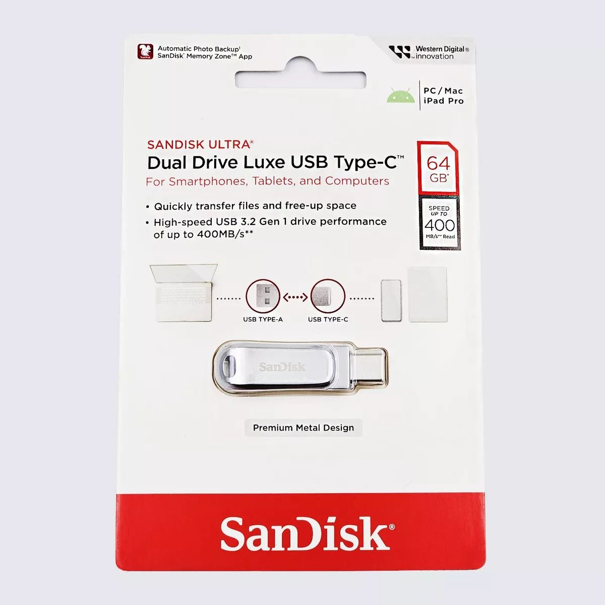SANDISK - USB DUAL TIPO C-USB DRIVE LUXE SANDISK 64GB 3.1 400MB/S