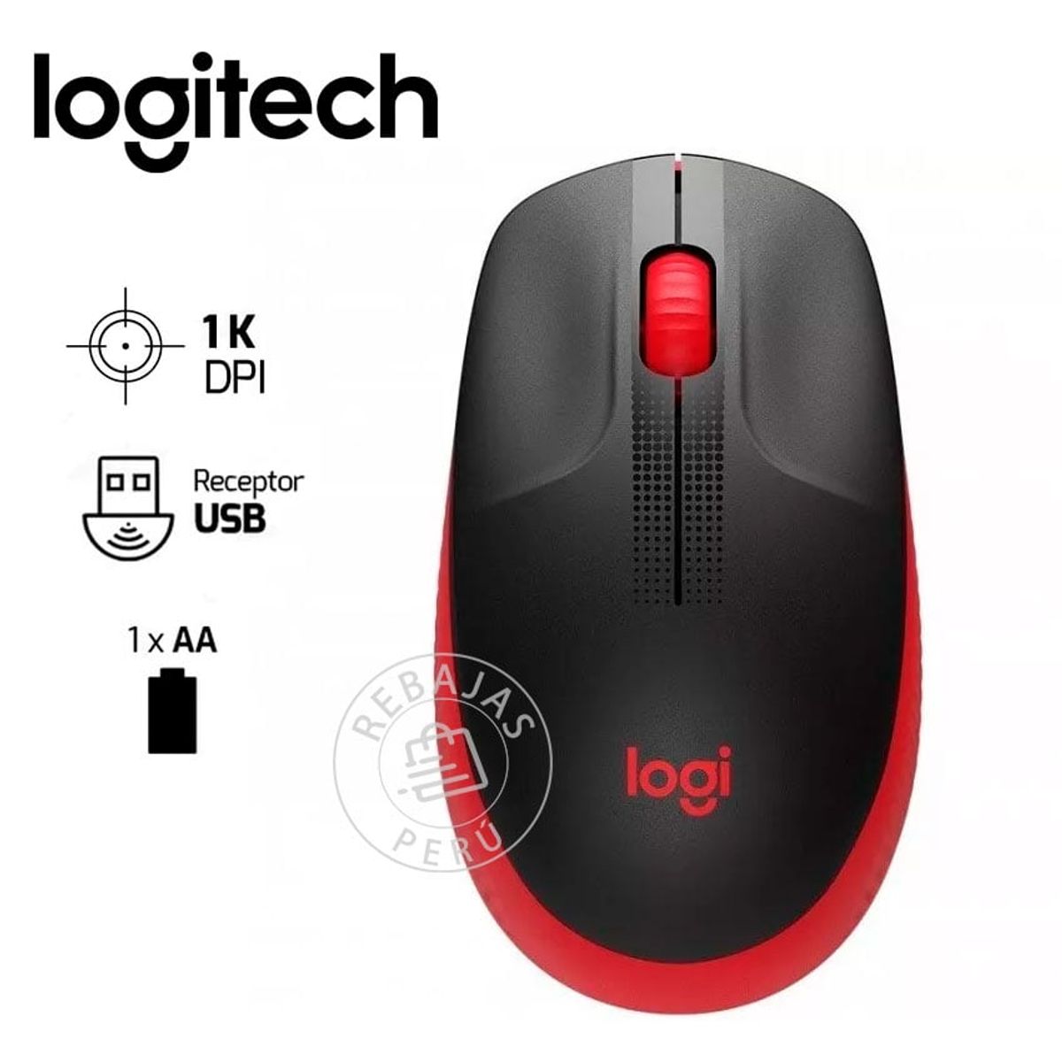 LOGITECH - Ratón Logitech M190 Wireless Red Diseño Full-Size Conexión Inalámbrica