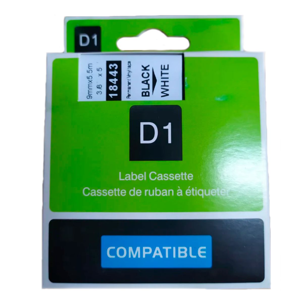 DYMO - CINTA DYMO COMPATIBLE 18443 9MM LETRA NEGRO SOBRE BLANCO