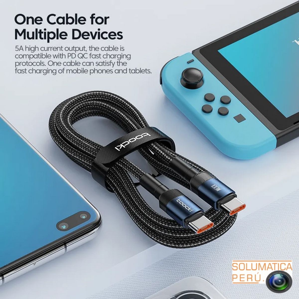 OEM - Cable Tipo C Largo - 3 Metros 100W Carga Rapida y Datos - Toocky