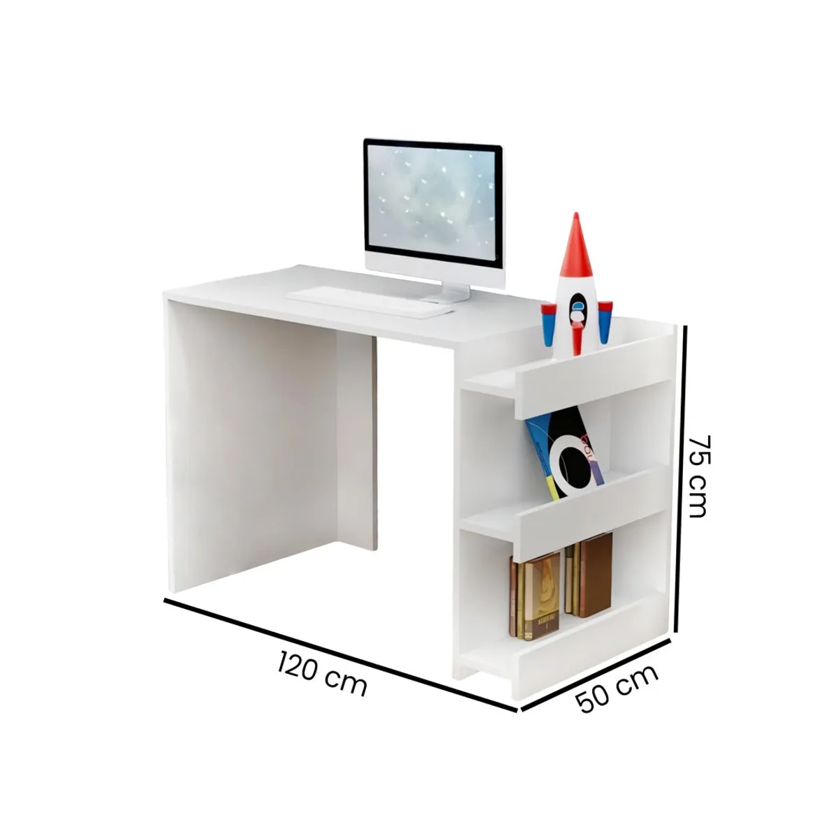 GENERICO - Escritorio Nova Shelve 3 Estantes Blanco 120 cm Huk