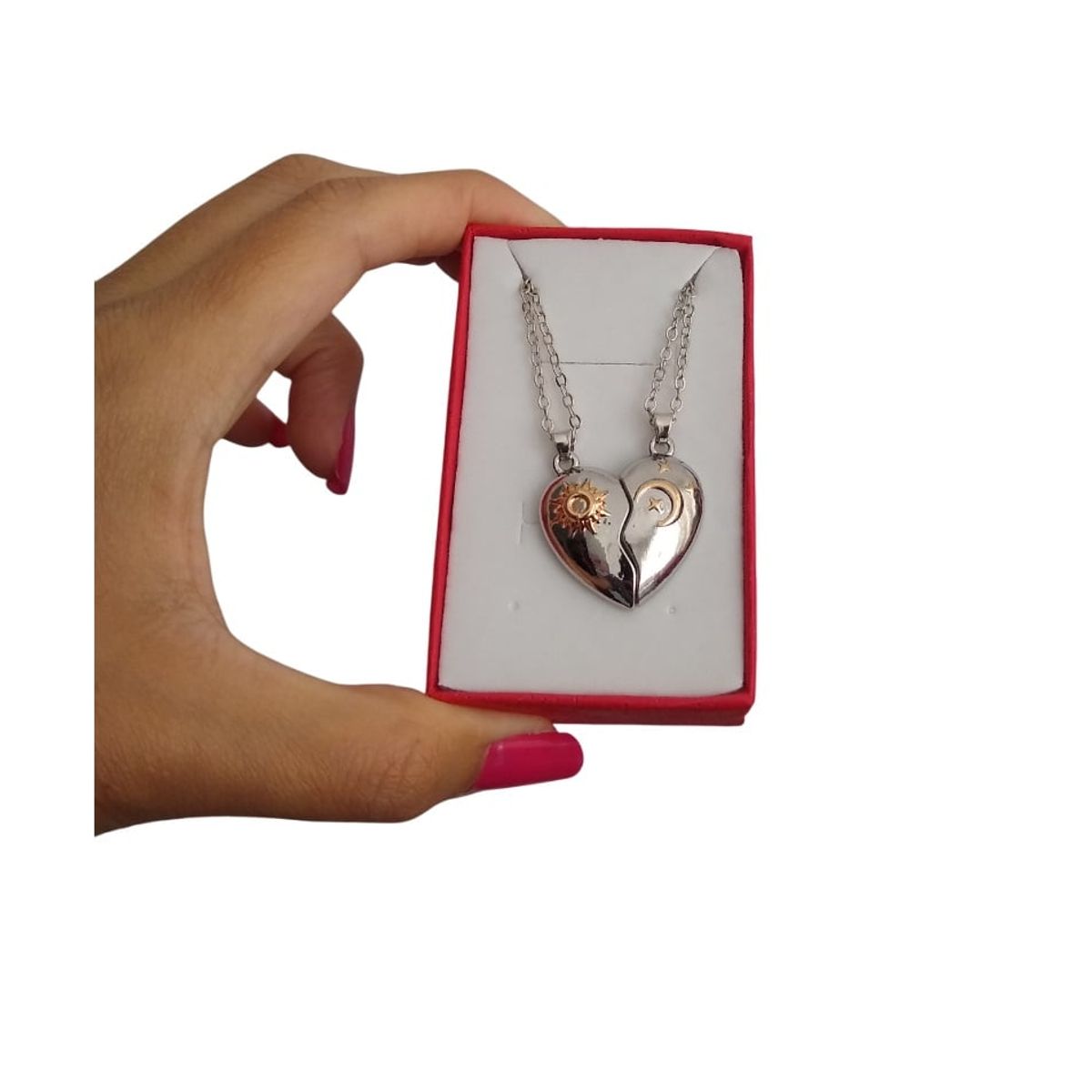 GENERICO - Collar doble corazón sol luna imán pareja mejores amigos San Valentín
