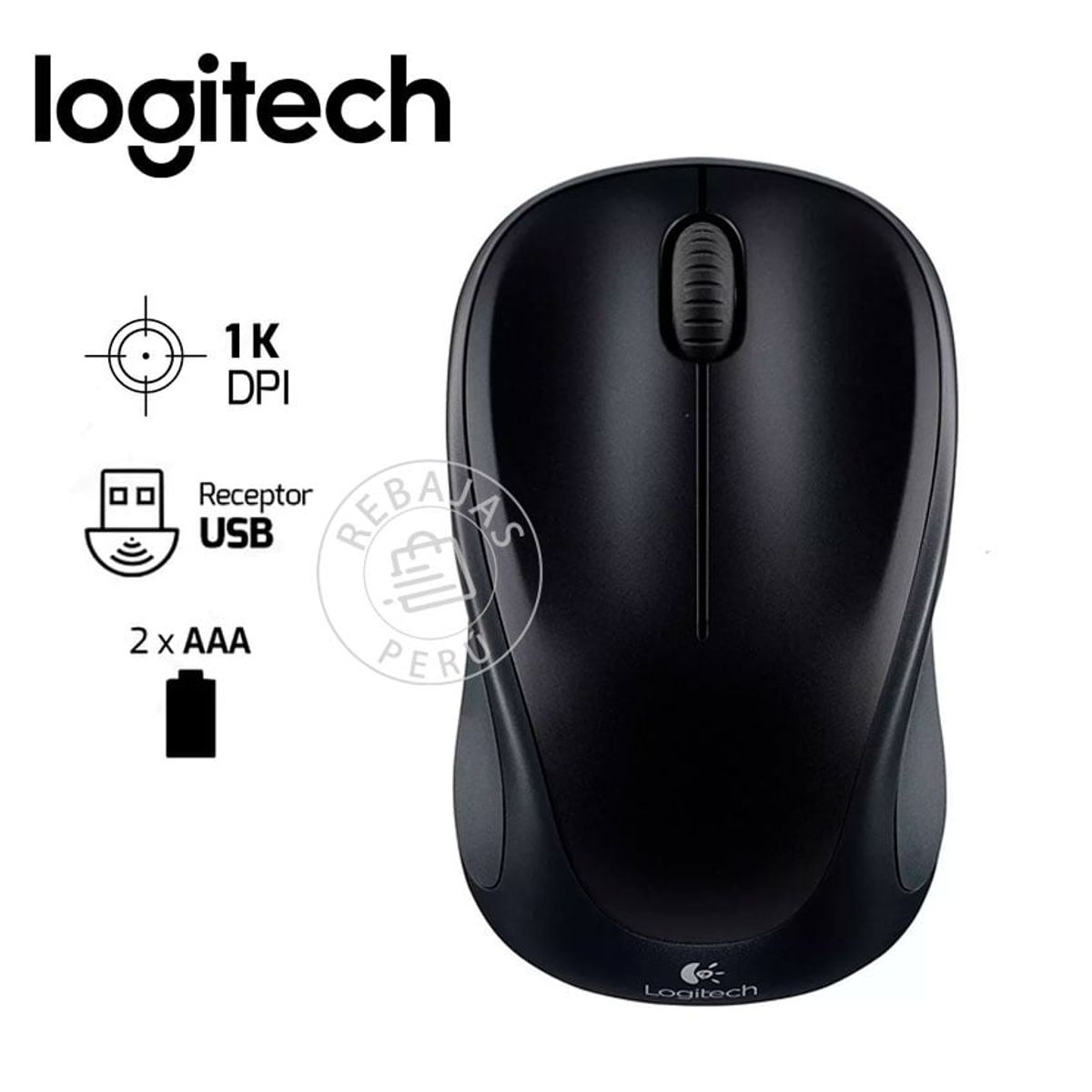 LOGITECH - Logitech M317 Wireless Black Ratón  Ergonómico con Receptor Nano USB