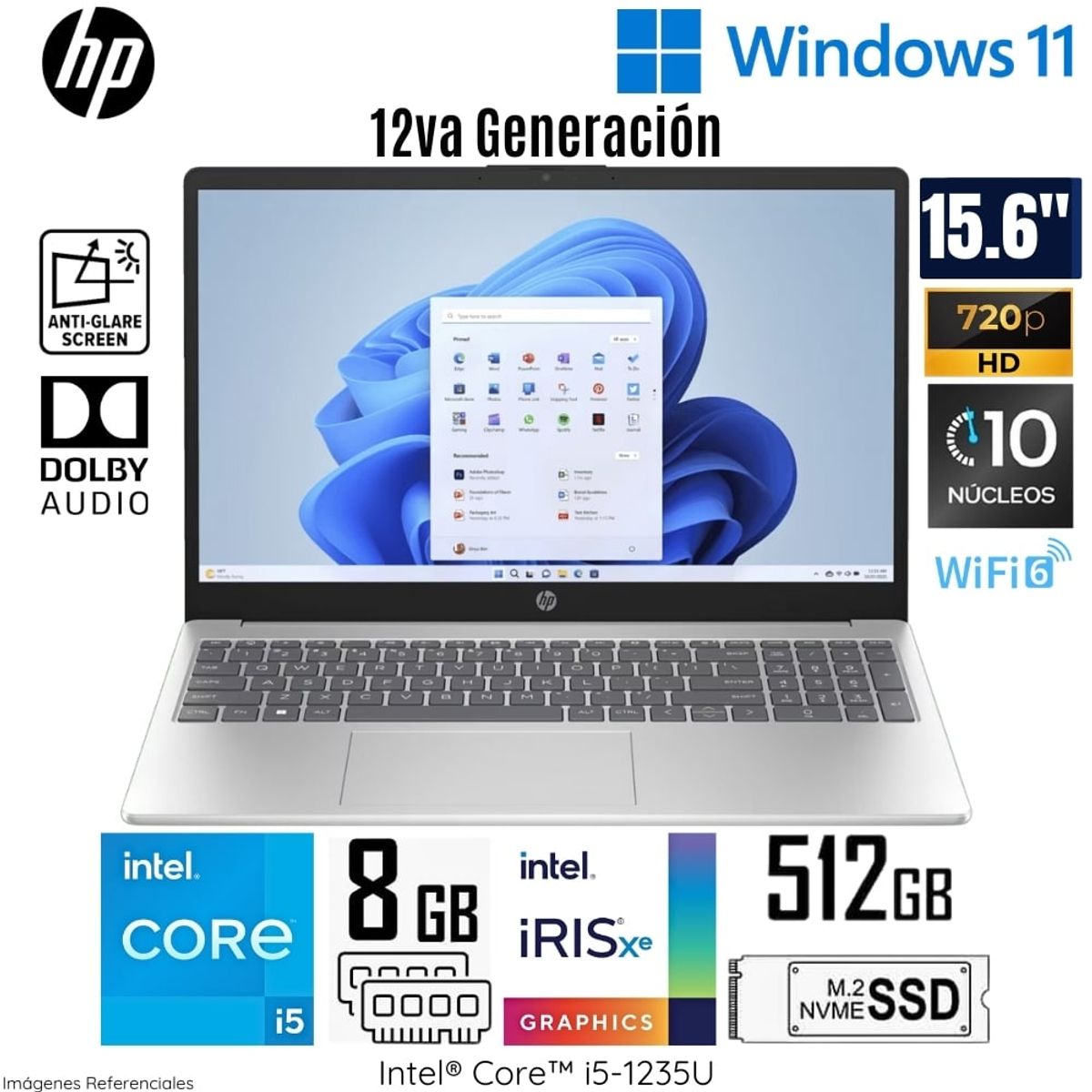 HP - Laptop HP Intel Core i5-1235U 8GB RAM 512GB SSD 15.6" HD Win 11 15-FD0048LA
