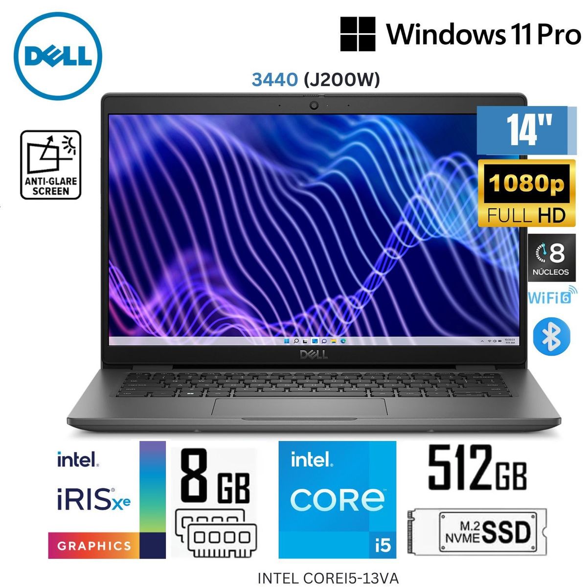 DELL - Laptop Dell Latitude 3440 Intel Core i5-1335U 8GB RAM 512GB SSD 14" FHD Win 11 Pro - J200W