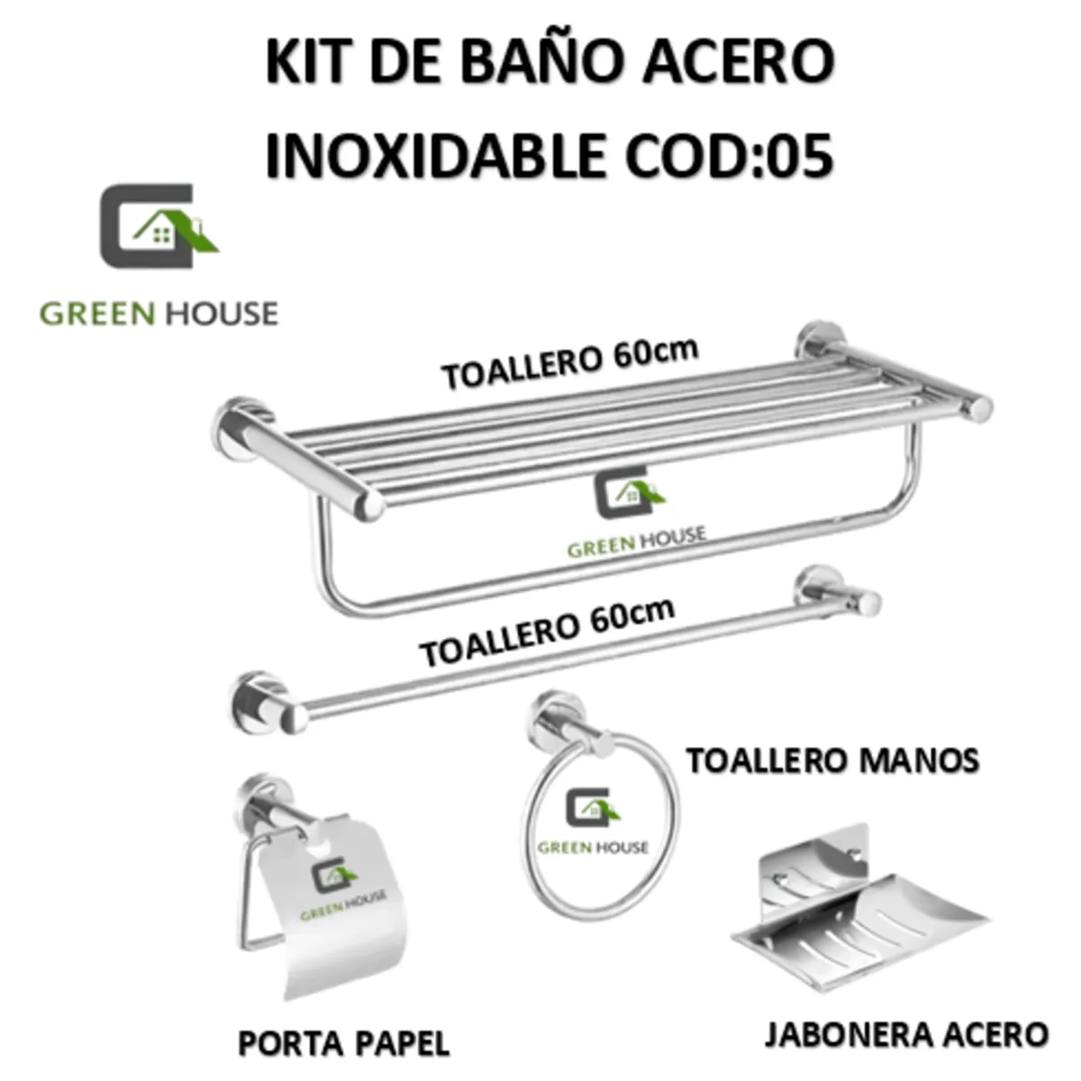 GREEN HOUSE - KIT DE BAÑO ACERO INOXIDABLE COD05