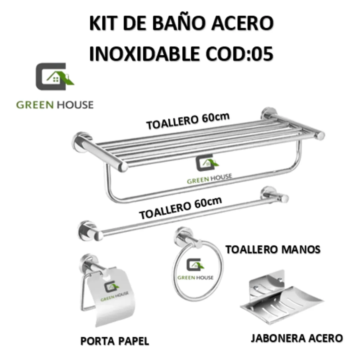 GREEN HOUSE - KIT DE BAÑO ACERO INOXIDABLE COD05