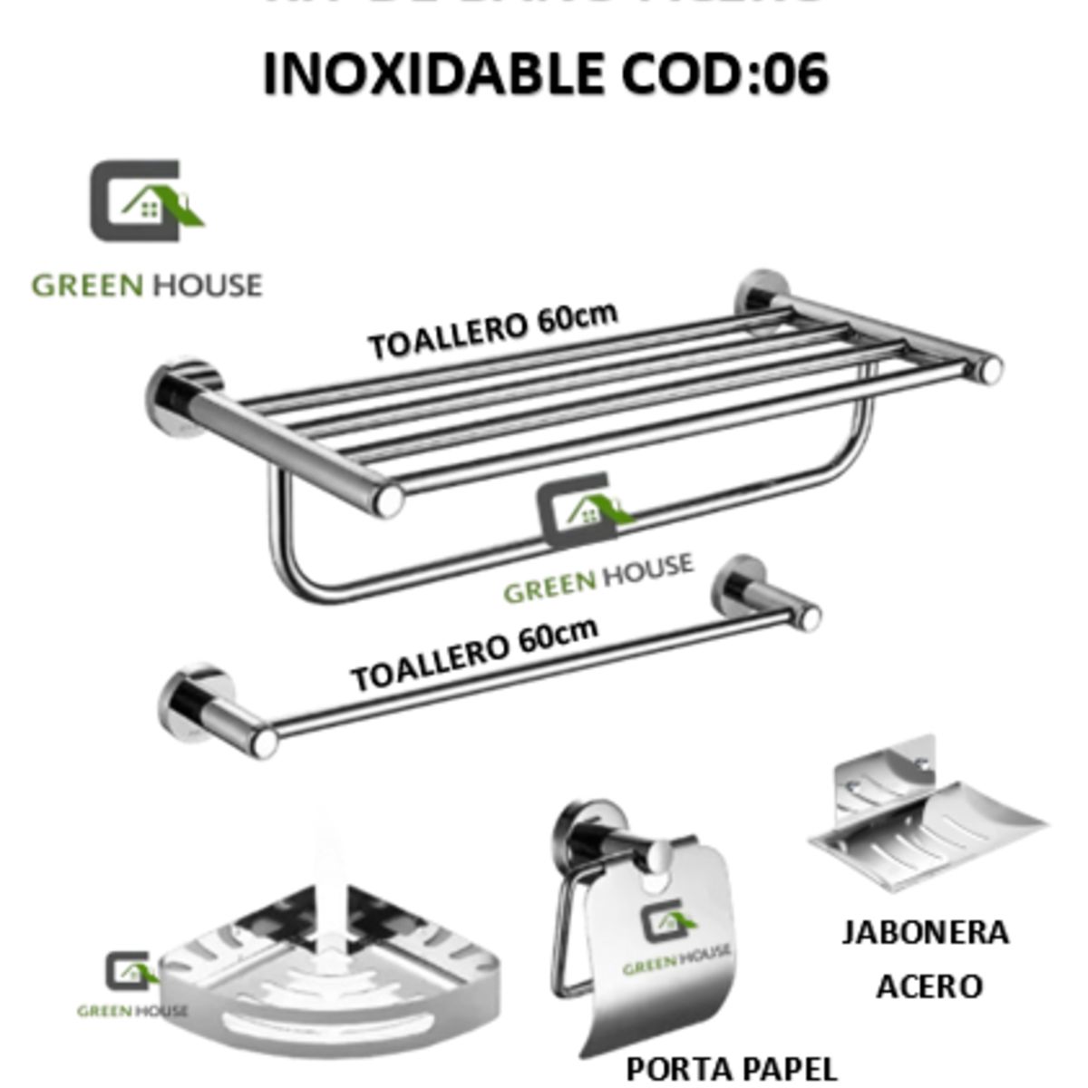 GREEN HOUSE - KIT DE BAÑO ACERO INOXIDABLE COD06