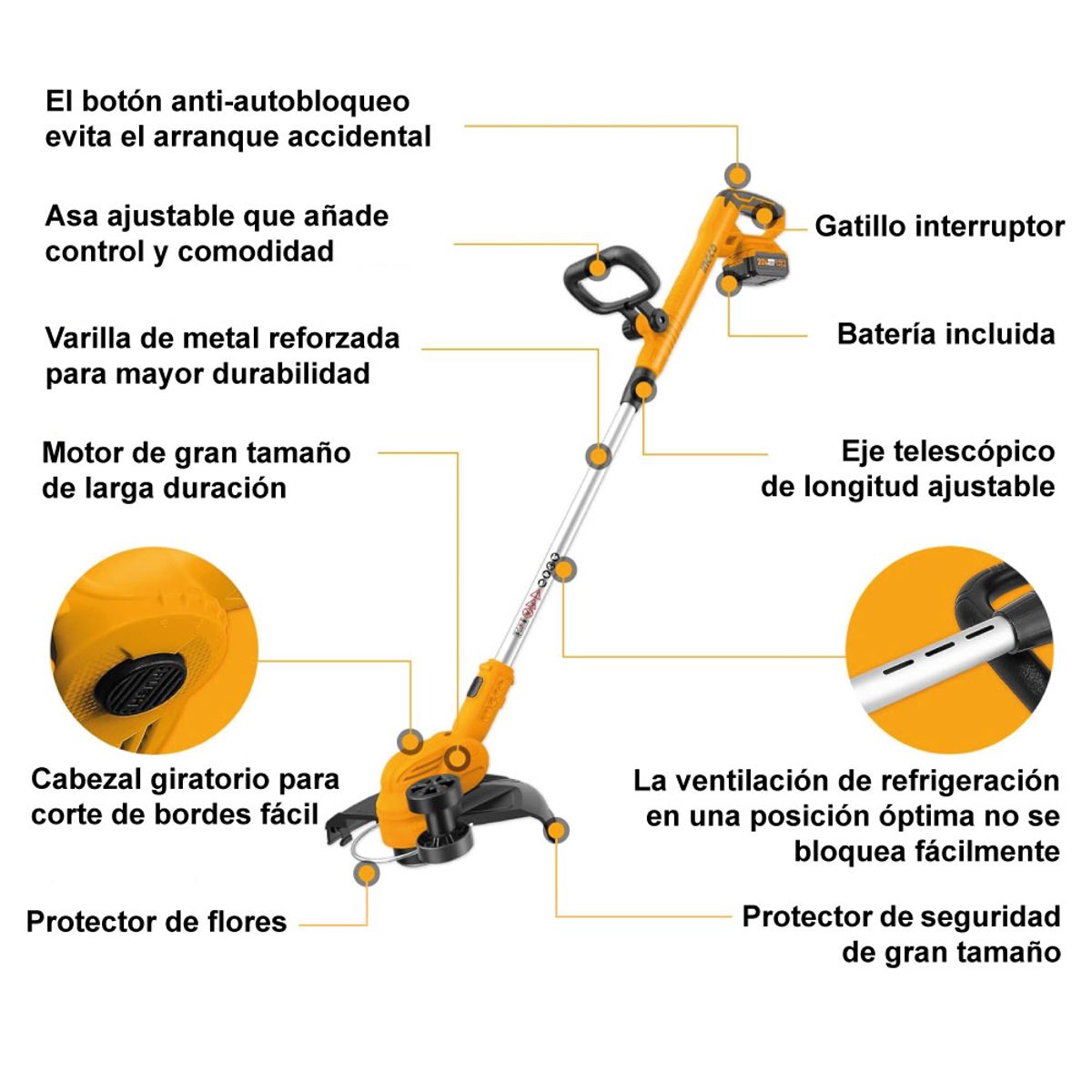INGCO TOOLS - CORTADORA CÉSPED INGCO 20V + 1 BATERÍA 2.0AH + CARGADOR CGTLI203285