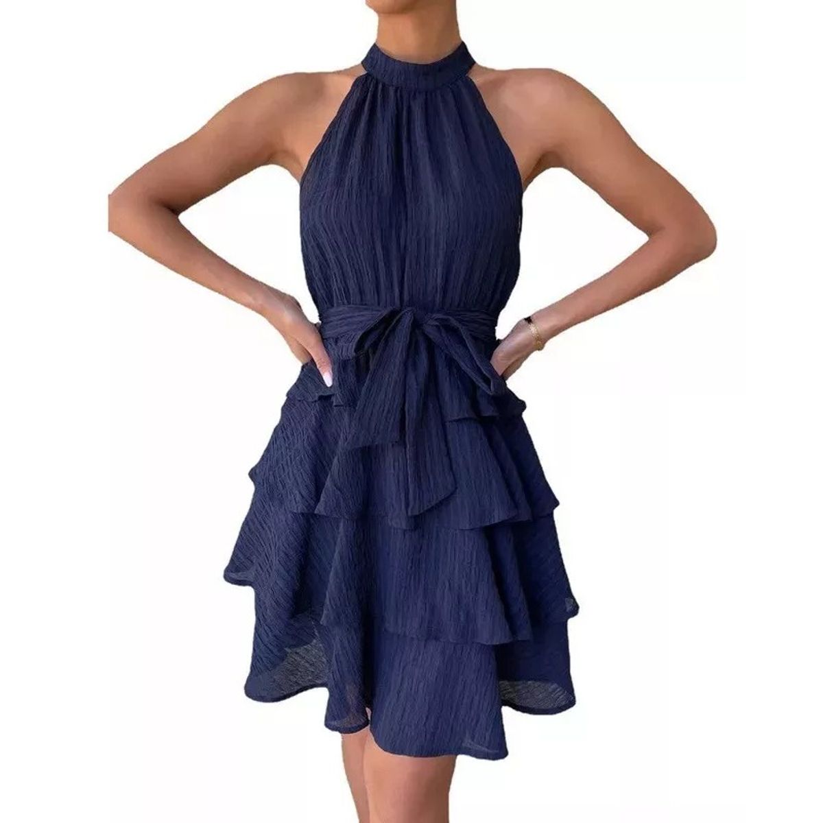 GIOIO - Q Vestido Mujer Con Volantes Y Cuello Halter Sin Mangas