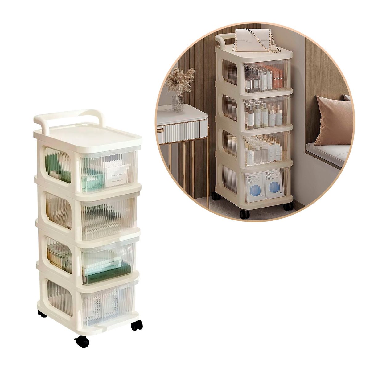 BABYPAL - Estante 4 Niveles con Ruedas y Cajones Extraíbles