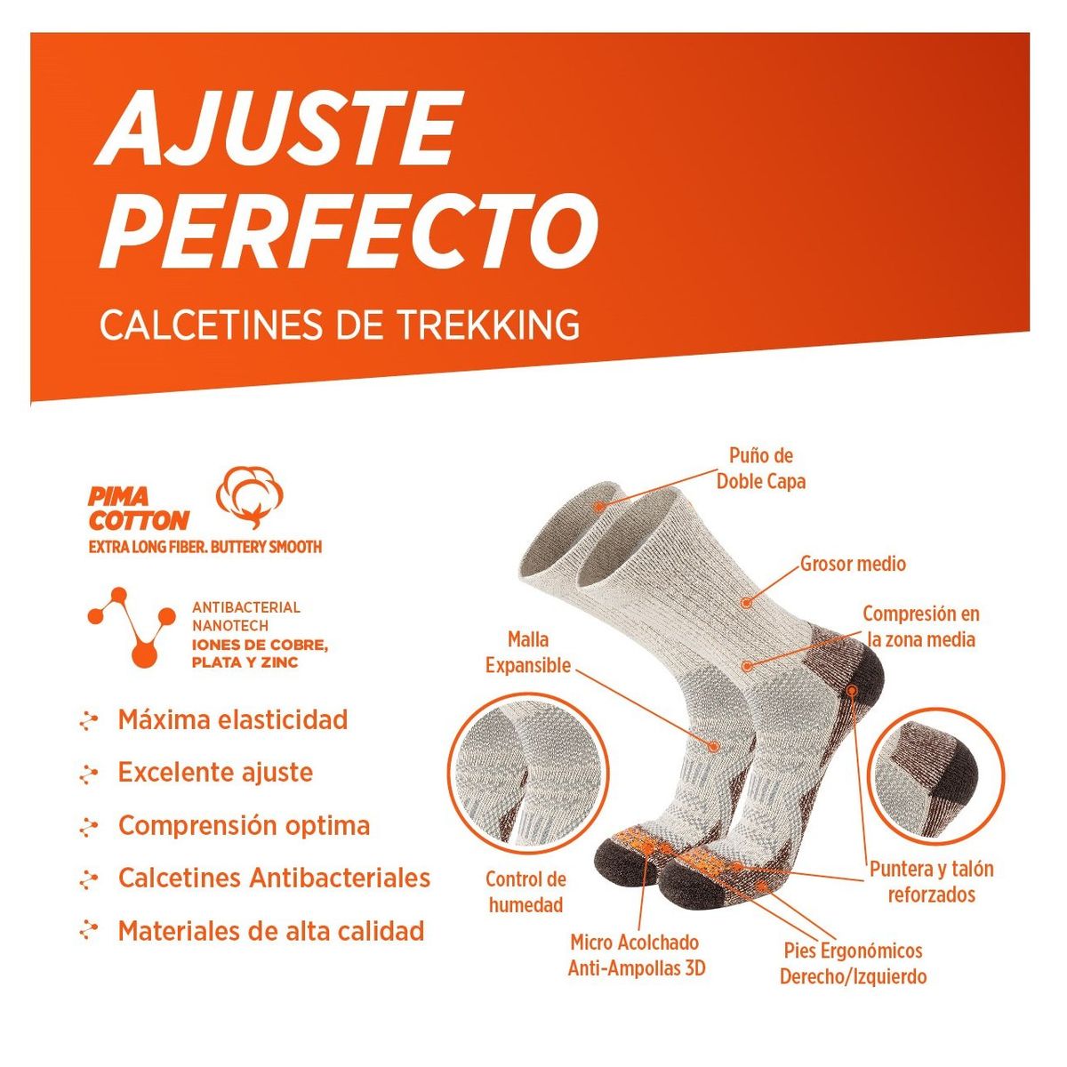 SILVERA NANOTECH - Medias trekking mujer y hombre 2-pack pima