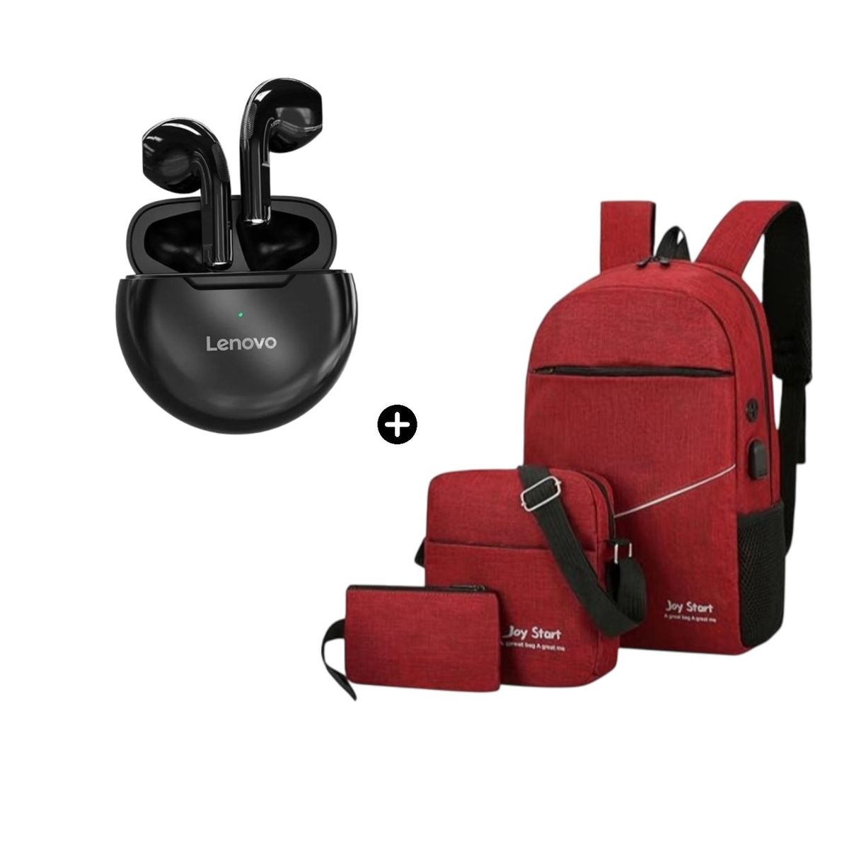 LENOVO - Audífono Lenovo HT38 Negro BT+Pack Mochila Morral 3en1 Joy Start Rojo