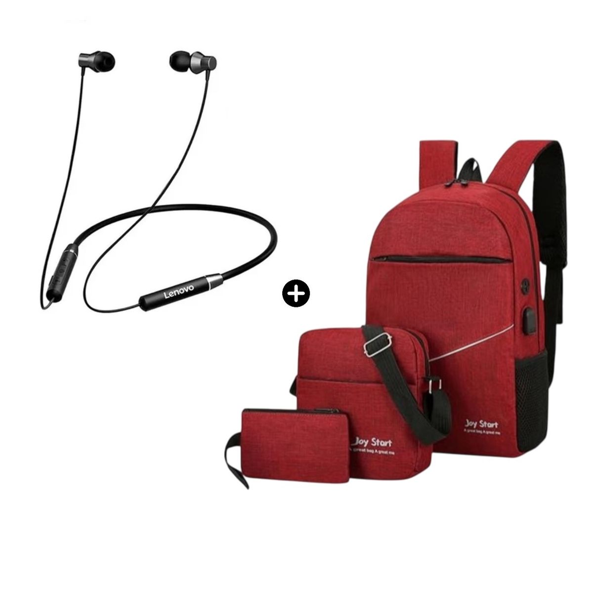 LENOVO - Audífono Lenovo HE05 BT + Pack Mochila Morral 3 En 1 Joy Start Rojo