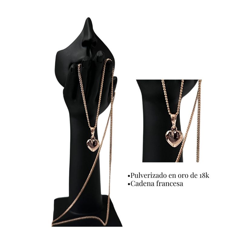 GENERICO - Collar Dije corazón pulverizado con oro rosé de 18k