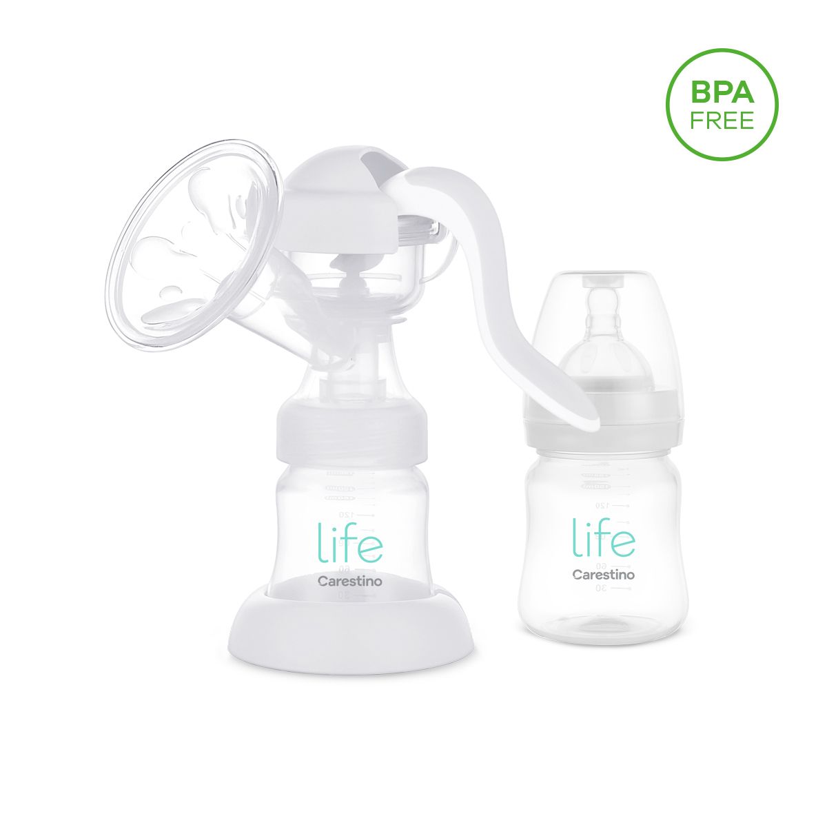 CARESTINO - Extractor de Leche Manual con Biberón Gris