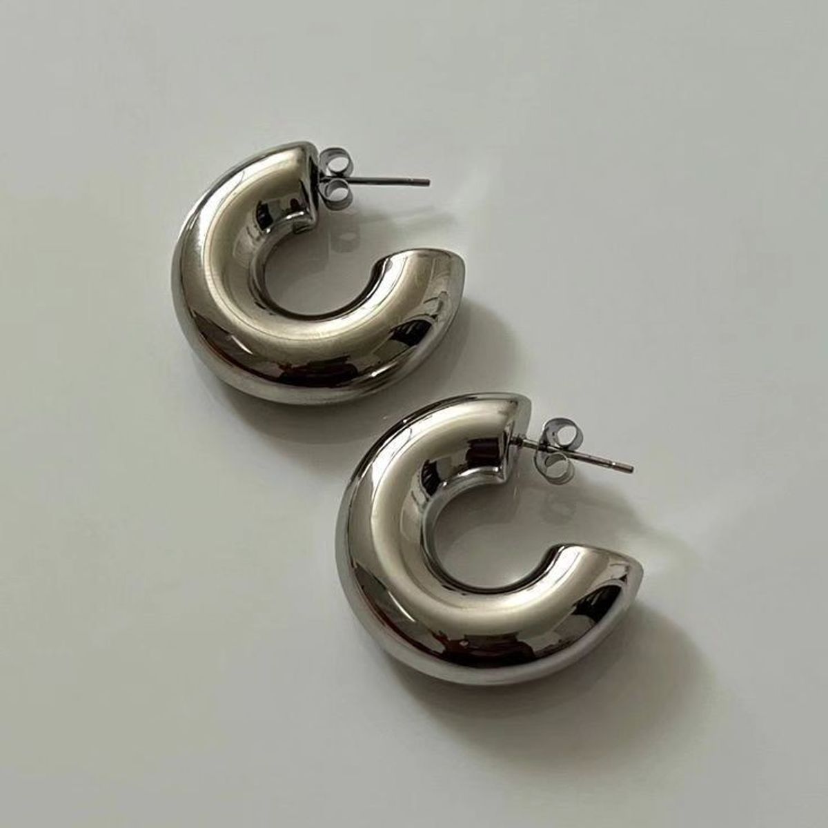 GENERICO - Arete Aros Chunky Pulverizado en rodio