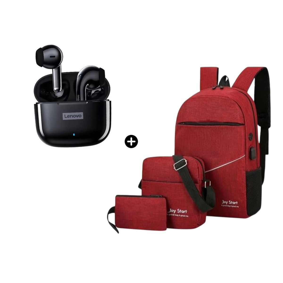 LENOVO - Audífono Lenovo LP40 PRO Negro+Pack Mochila Morral 3en1 Joy Start Rojo