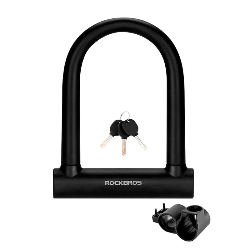 ROCKBROS - Candado Tipo U Rockbros Revestido de Silicona Con Llaves RKS610-BK