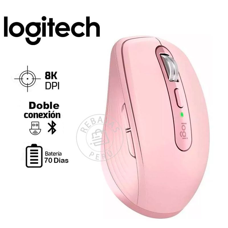 LOGITECH - Logitech MX Anywhere 3S  Mouse Bluetooth y USB-C 8K DPI Rose