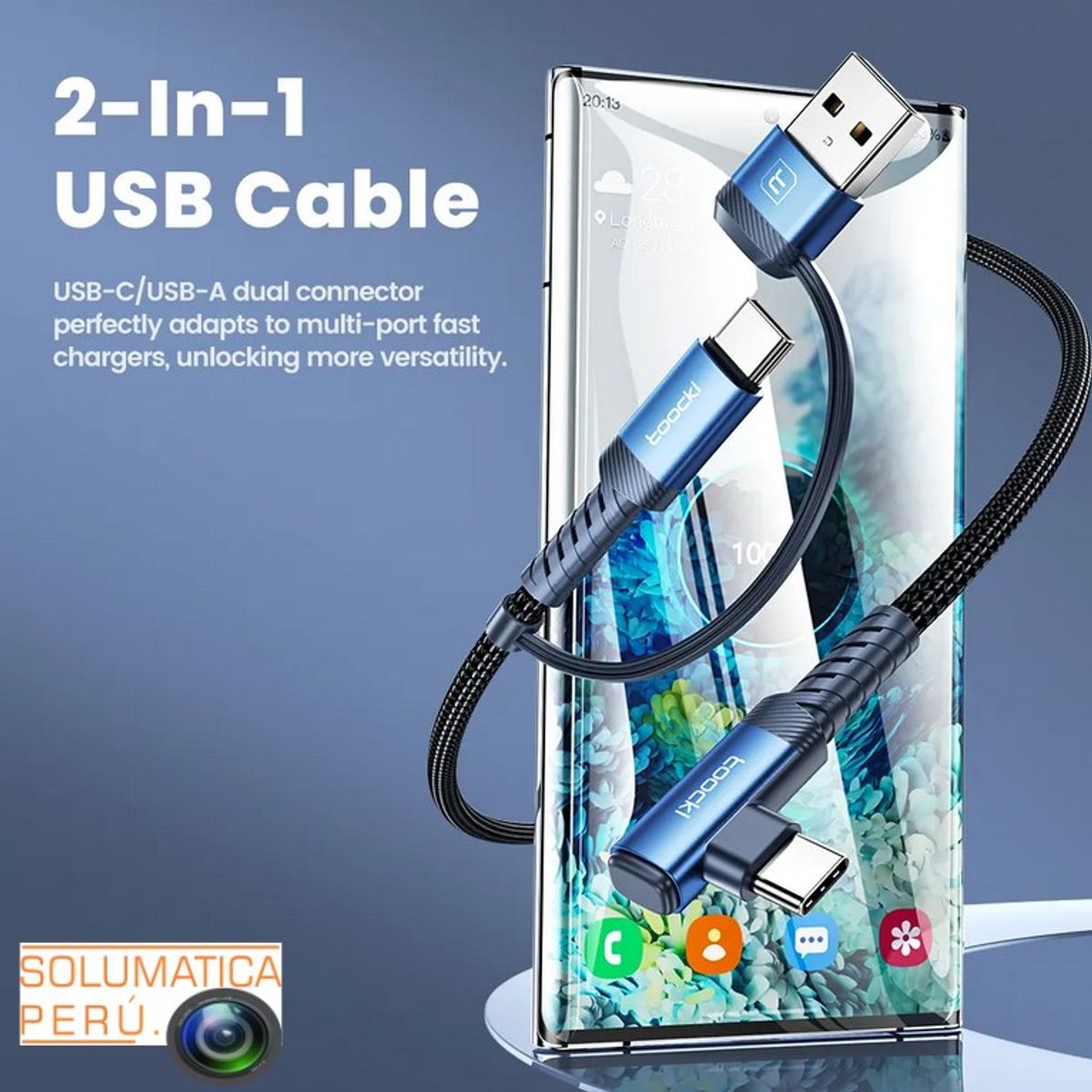 OEM - Cable Usb Tipo C 2en1 - 2 Metros Carga Rapida y Datos - Toocky