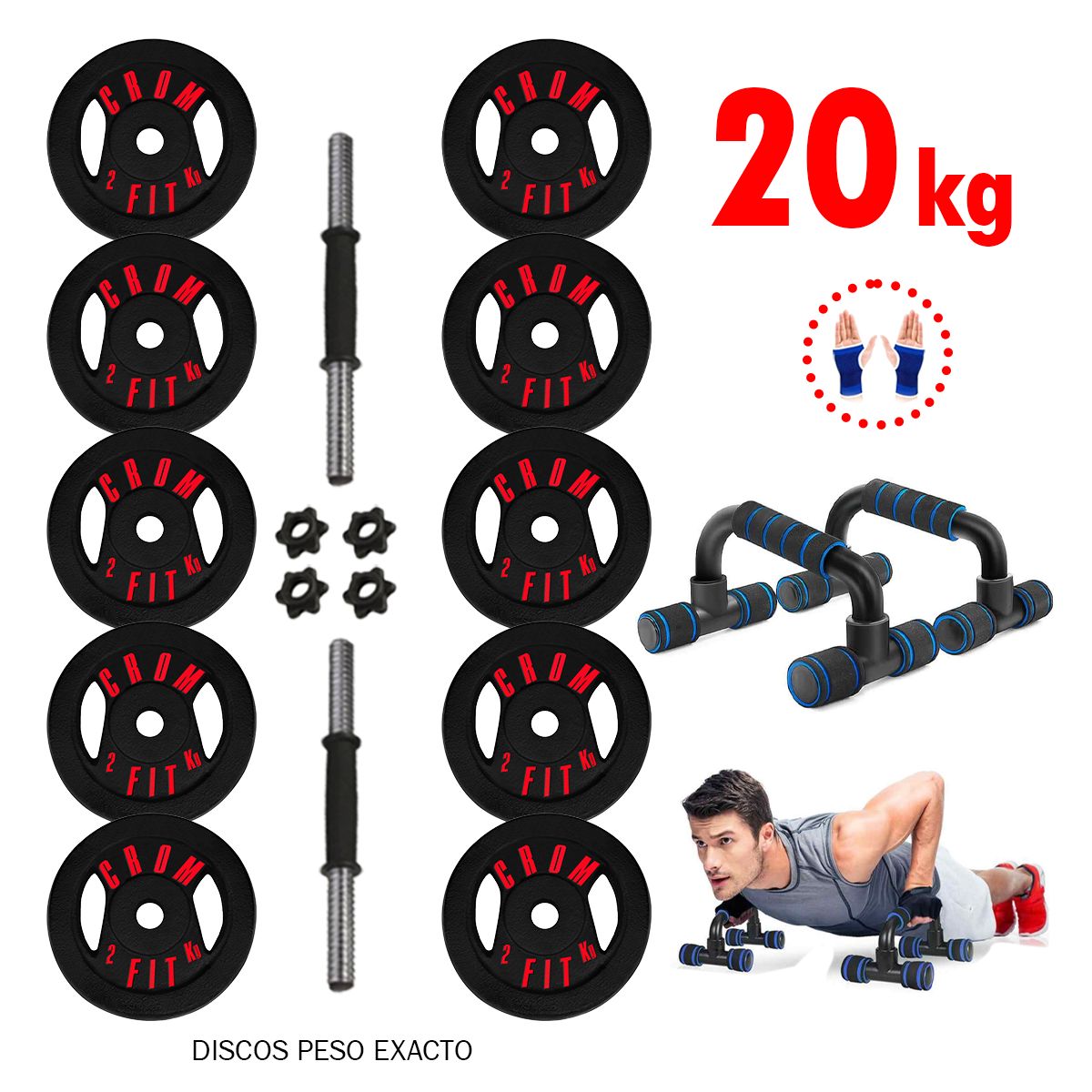 HOLGU - Super Pesas Set 20kg Mancuernas PVC + Push + Guantes