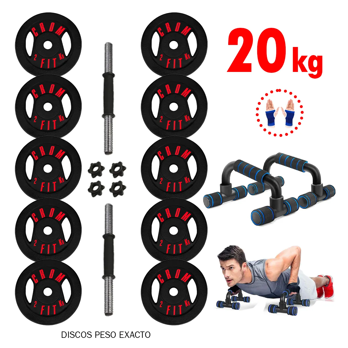 HOLGU - Super Pesas Set 20kg Mancuernas PVC + Push + Guantes