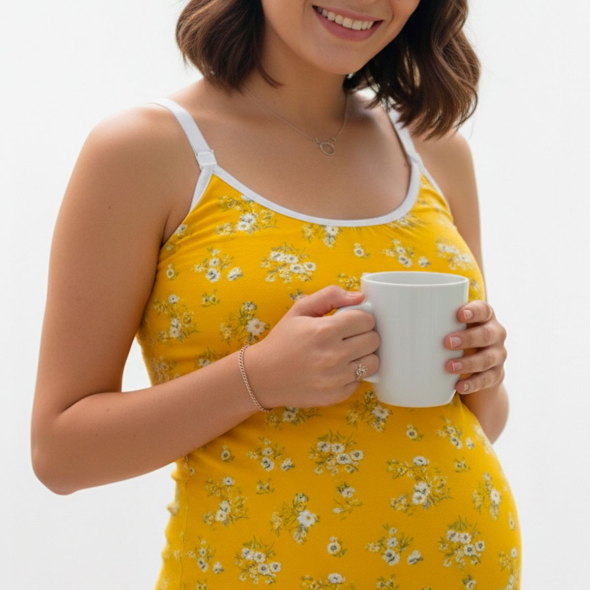 GENERICO - Polo Tiritas Broche Lactancia Top Incorporado AmarilloFloresBlanca