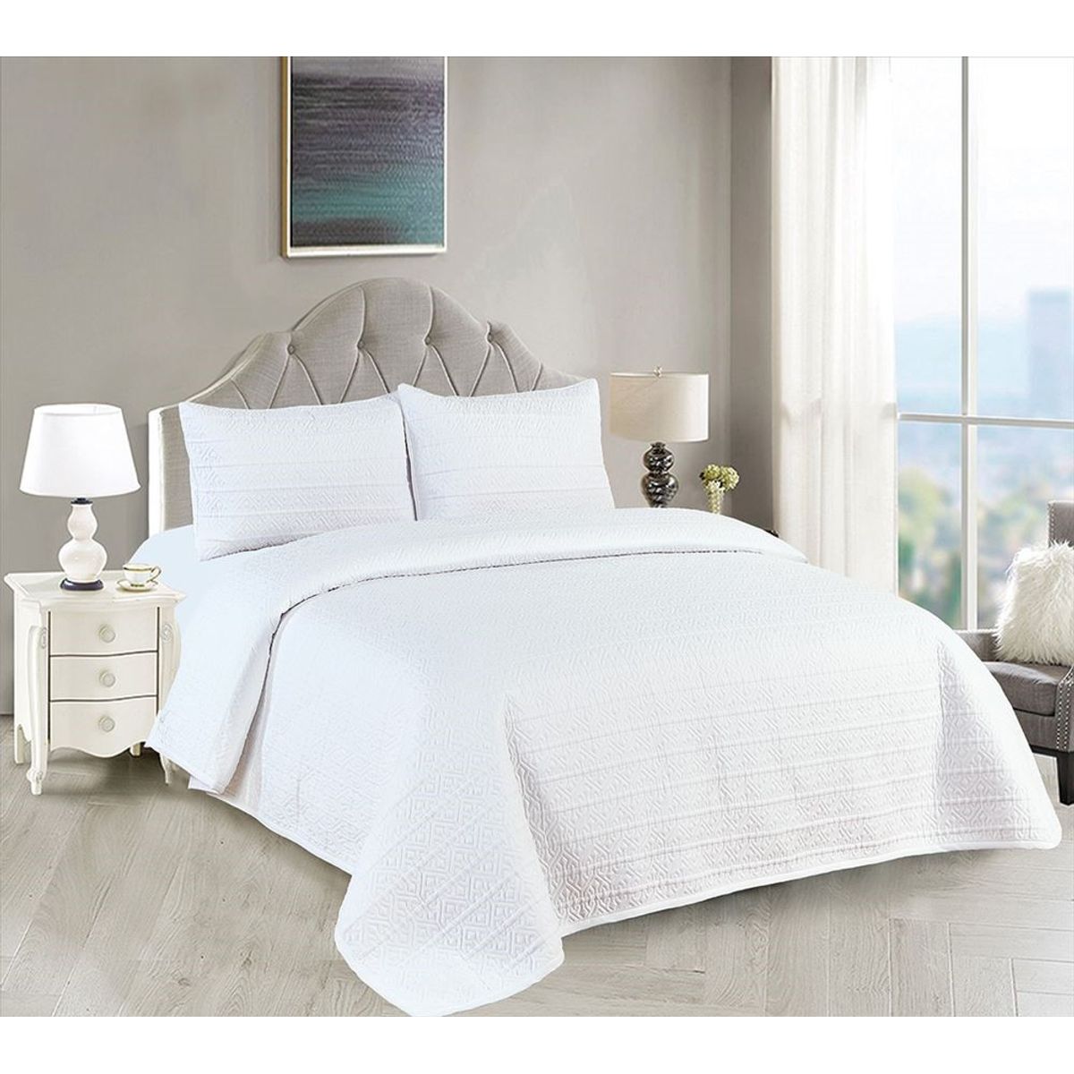 CASATEX - SET DE CUBRECAMA 2.5PZ  QUEEN - 5 PIEZAS- BLANCO