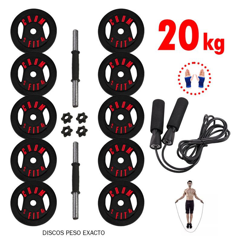 HOLGU - Set Pesas Gym 20kg Mancuernas + Soga para Saltar + Guantes