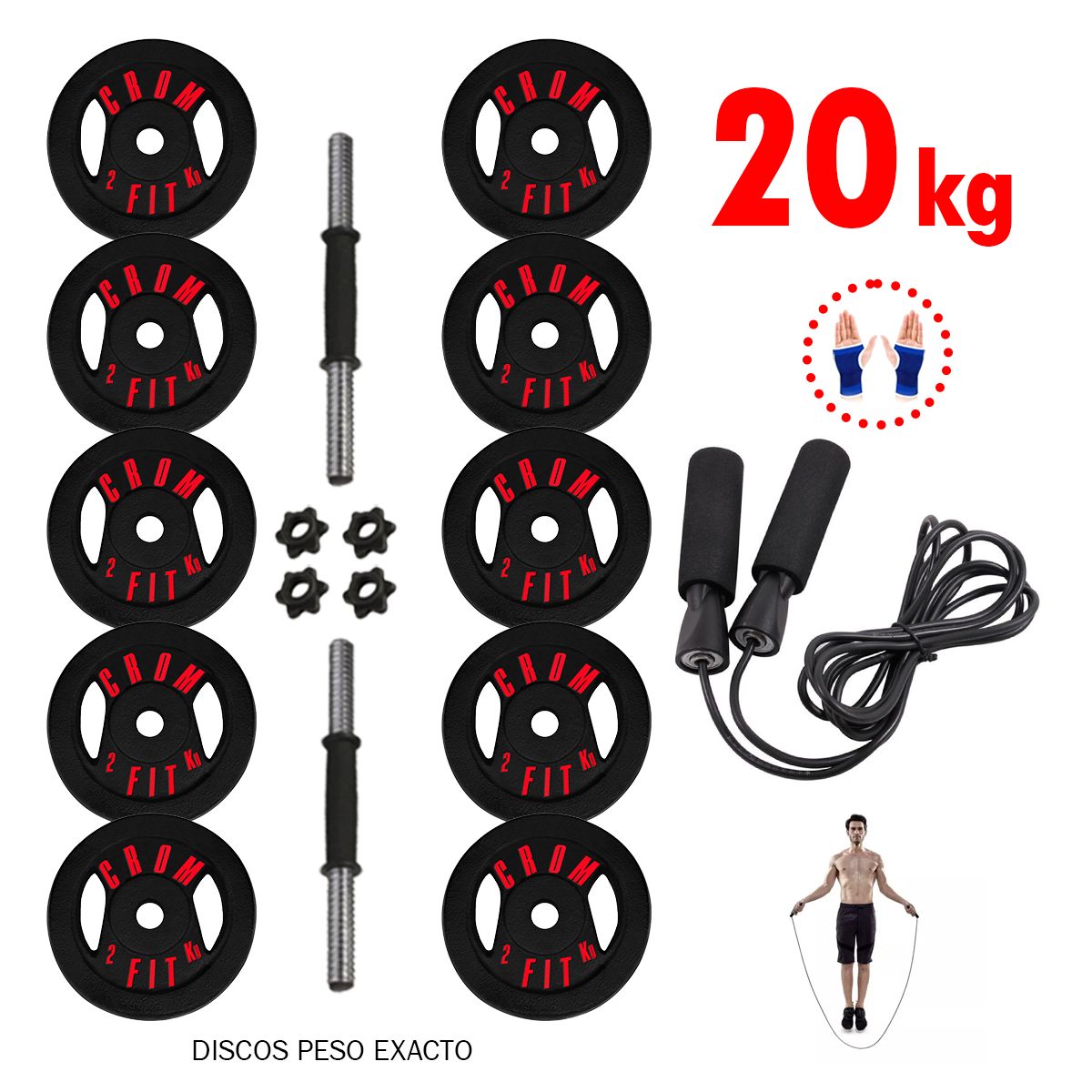 HOLGU - Set Pesas Gym 20kg Mancuernas + Soga para Saltar + Guantes
