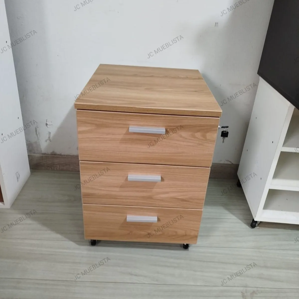 GENERICO - Cajonera De 3 Cajones Con Ruedas Y Chapa Panela Blanco