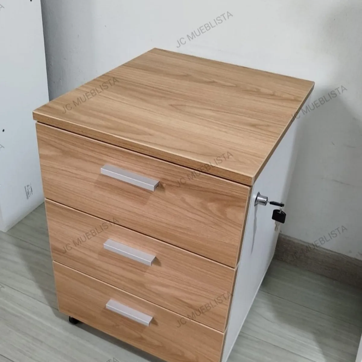 GENERICO - Cajonera De 3 Cajones Con Ruedas Y Chapa Panela Blanco