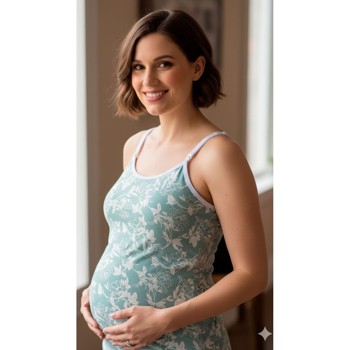 GENERICO - Polo Tiritas Broche Lactancia Top Incorporado CelesteFloresBlanca