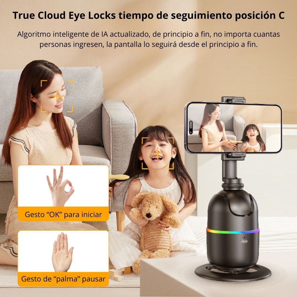 GENERICO - Trípode con Seguimiento de Rostro Automático AI Gimbal Luz RGB TK-P03